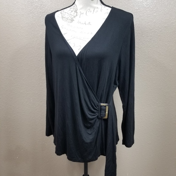 Karen Kane Tops - Karen Kane Black Deep V Knit Wrap Top 1X